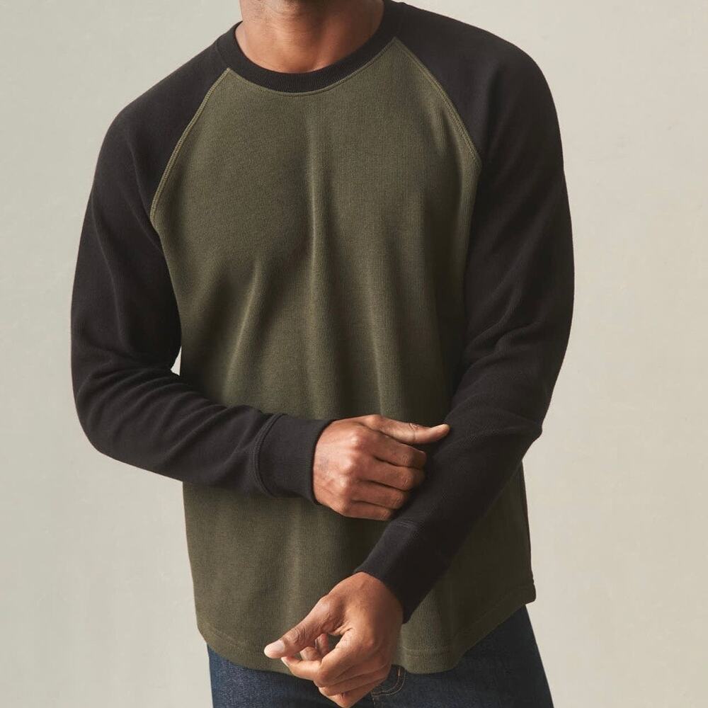 American Giant French Rib Raglan Colorblock Sweater Men’s Medium Deep Olive